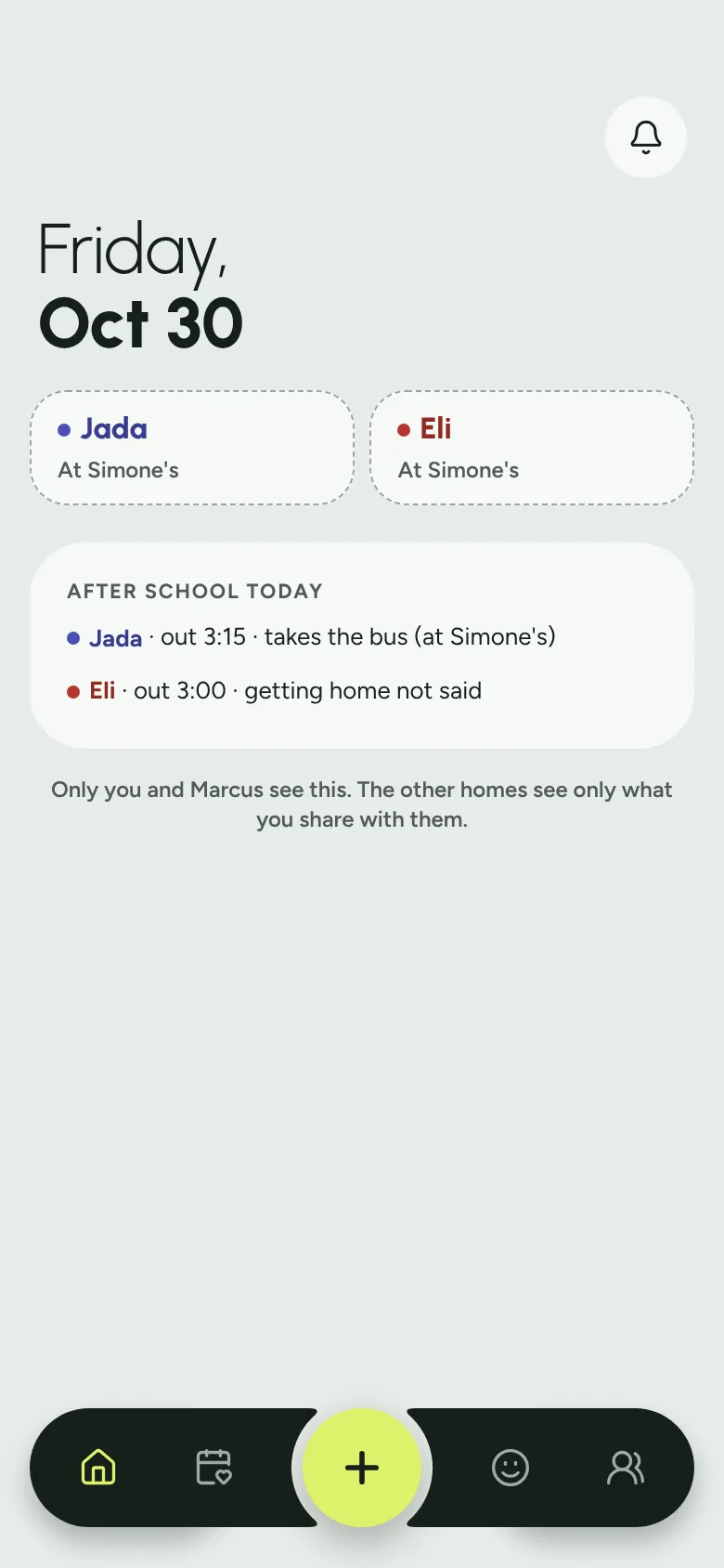 Tasha's quiet view: where Jada and Eli are, and after-school times